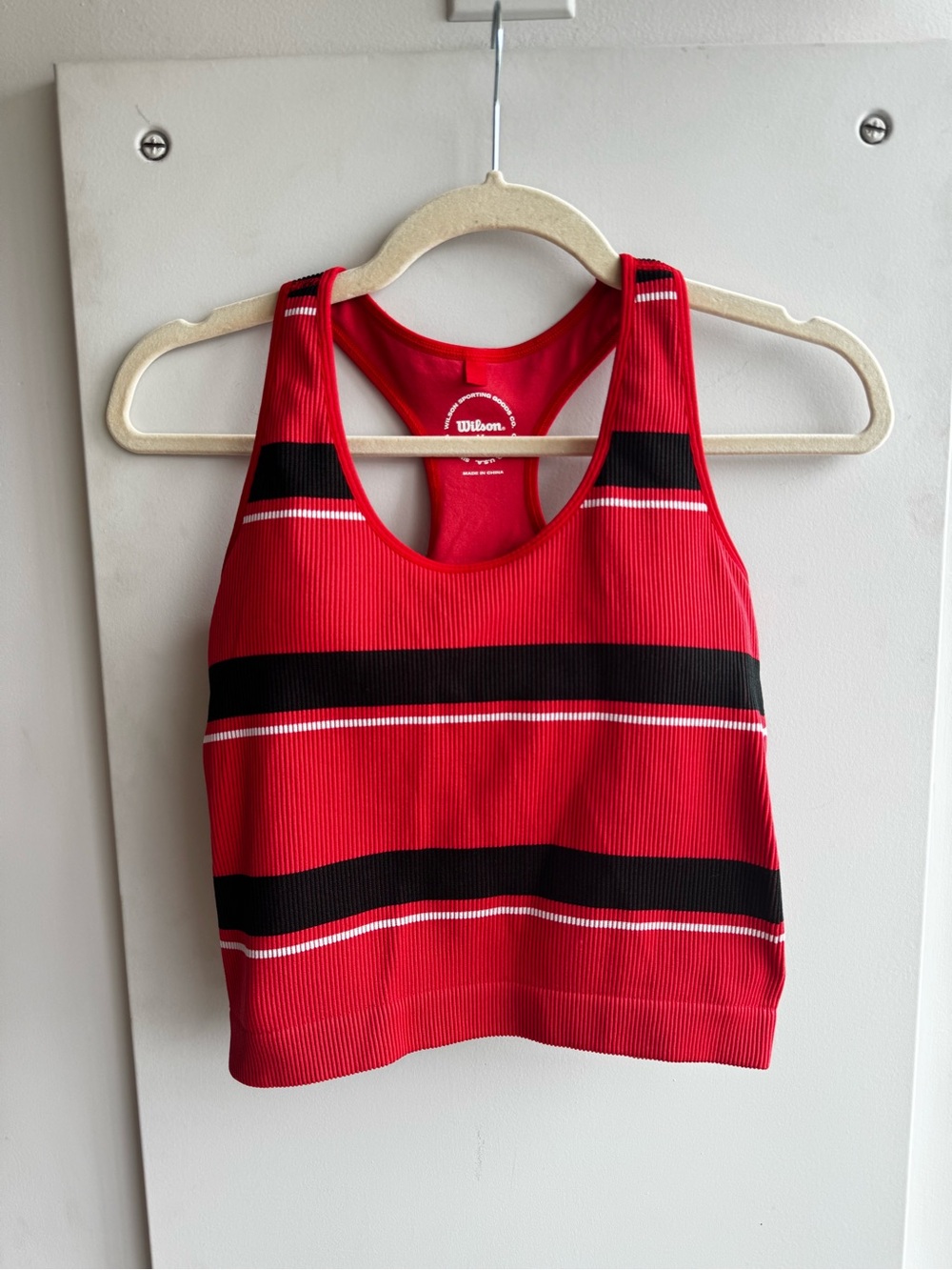 Wilson Red Black Striped Ribbed Racerback Sports Bra M